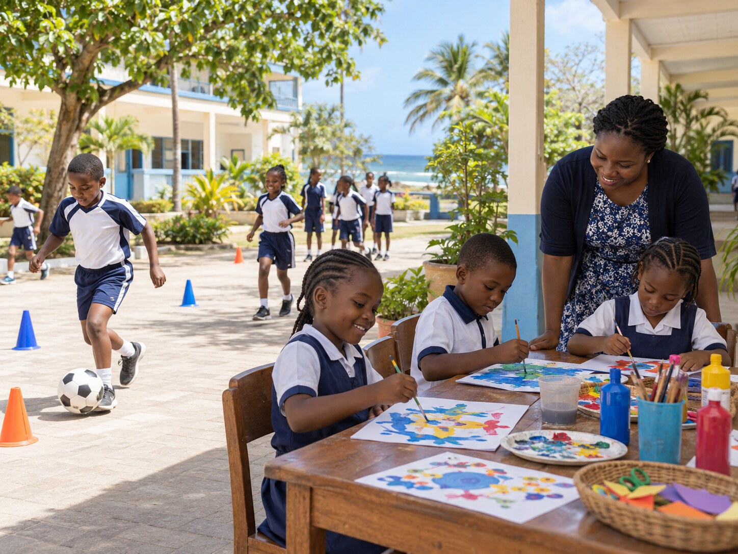 Learners taking part in school sports and creative activities